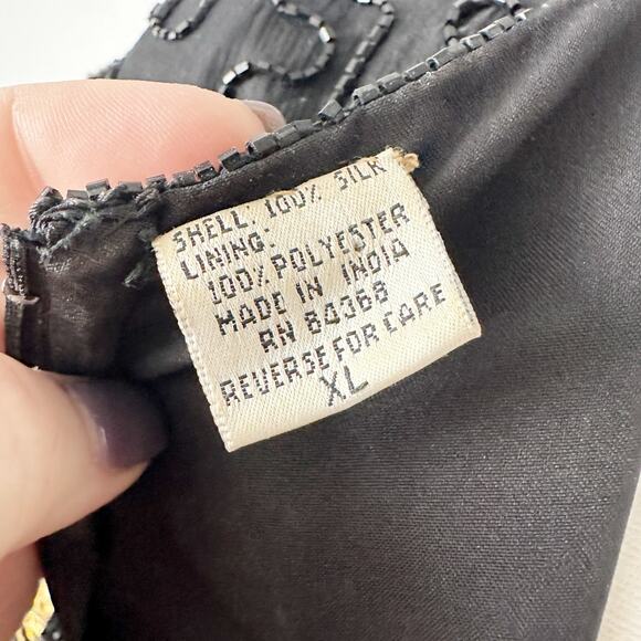 Laurence Kazar Gold Sequin Argyle Black Beaded Silk Evening Gown Women’s Size XL - Picture 10 of 15